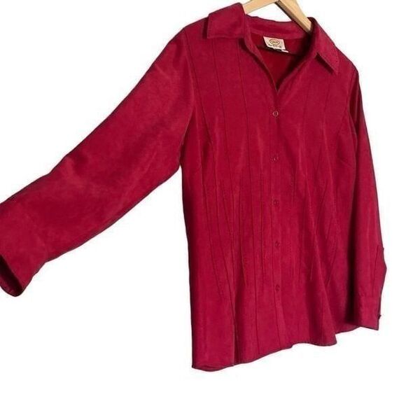 Talbots Woman Petites 1X Raspberry Pink Button Down Long Sleeve Suede Shirt X - Picture 6 of 8